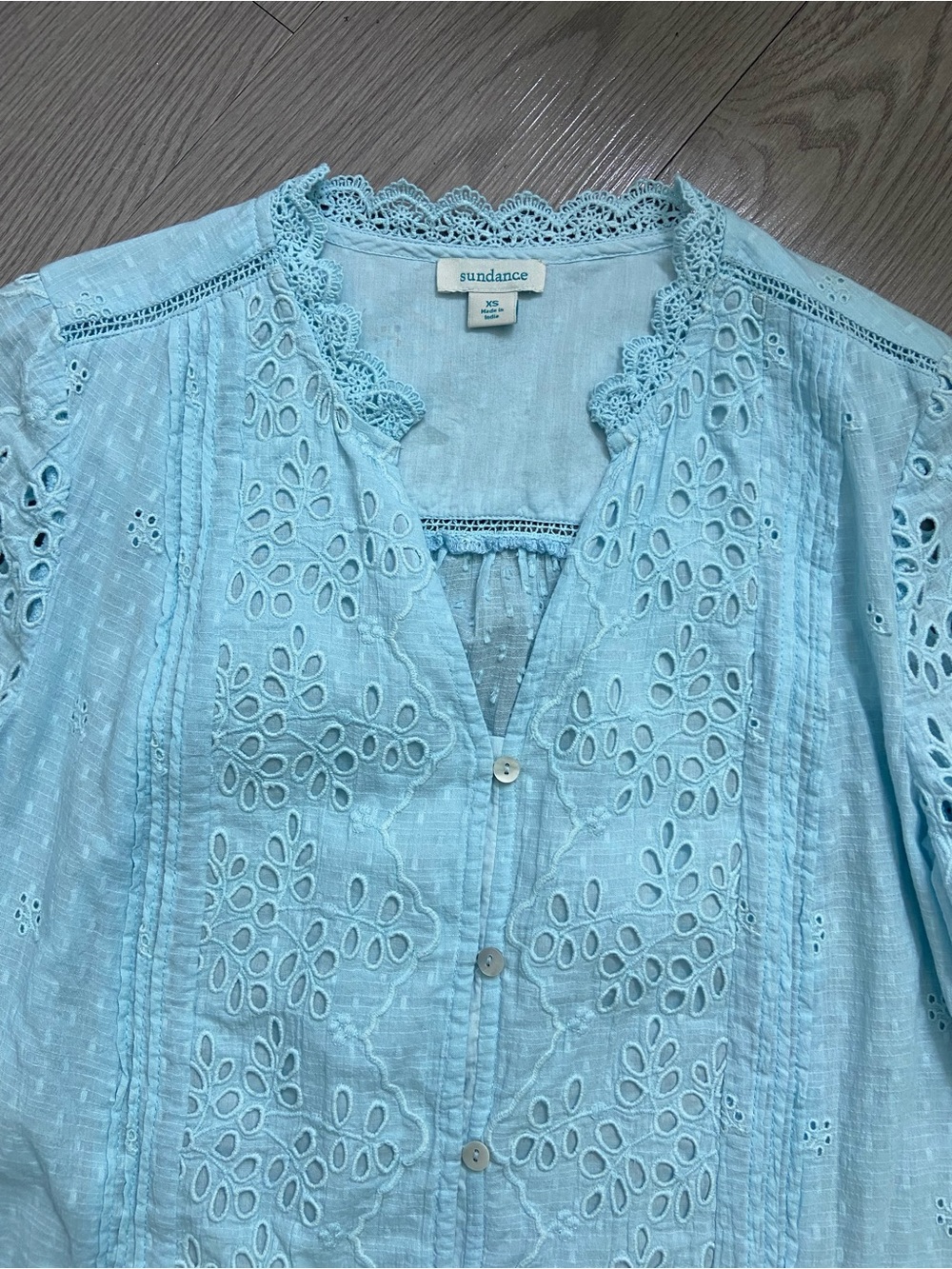 Sundance Pale Blue Eyelet Button-Front Blouse